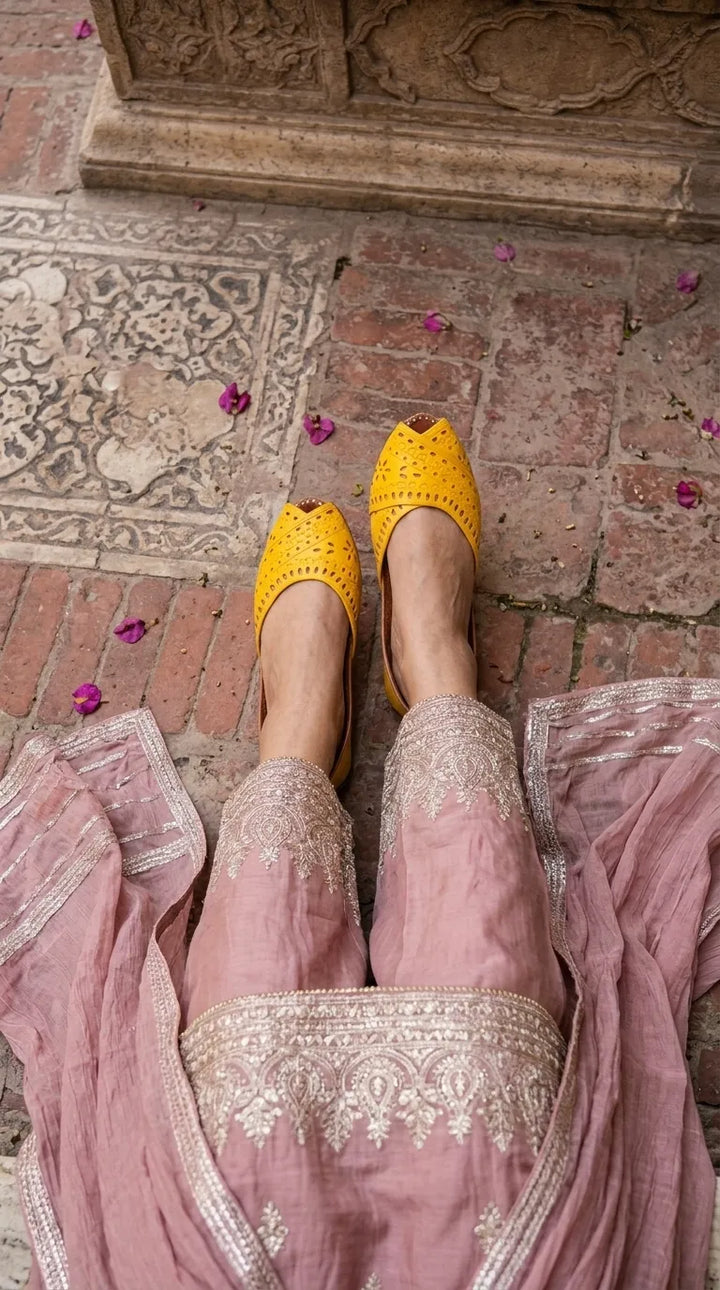 Yellow Leather Khussa For Ladies EC8929
