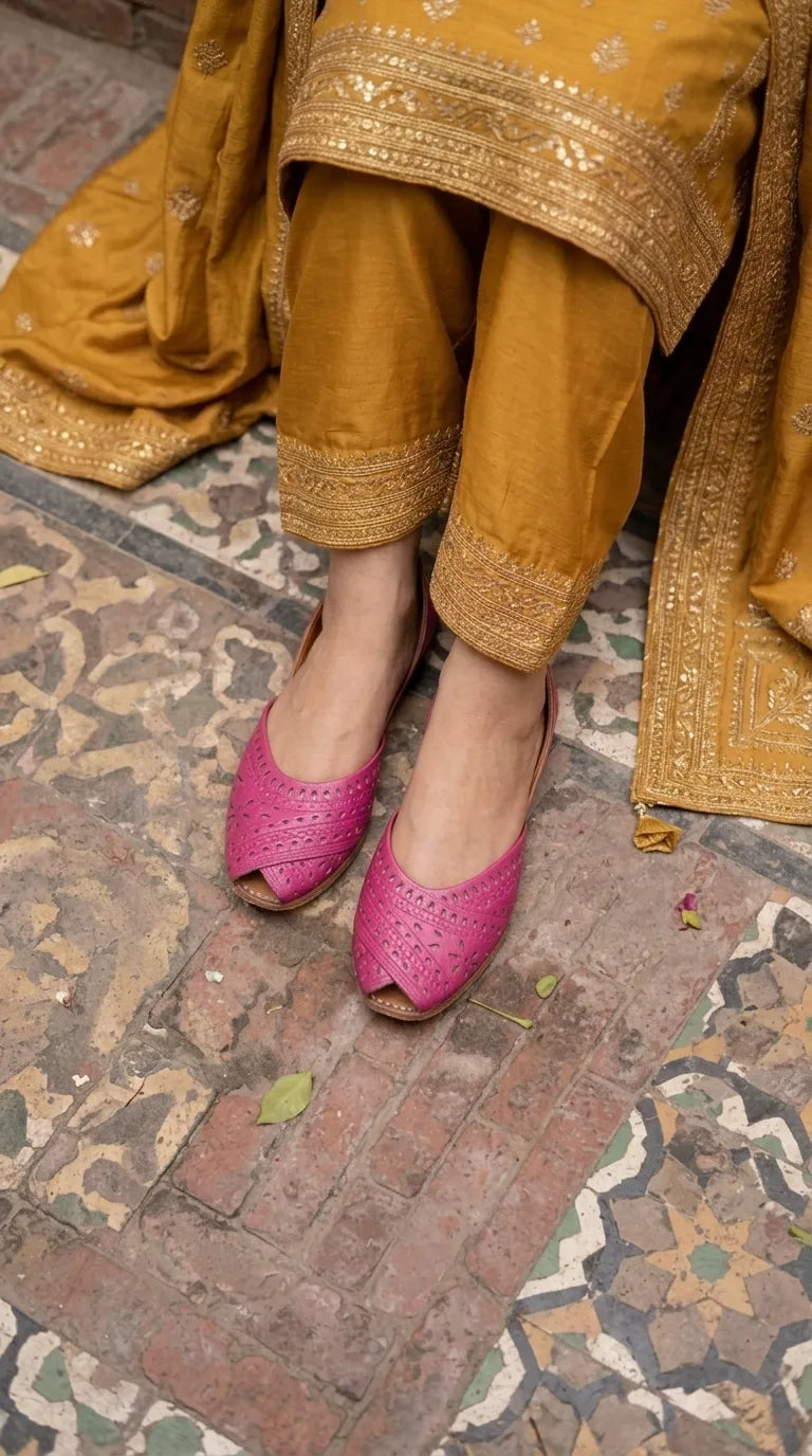 Pink Leather Khussa For Ladies EC8929