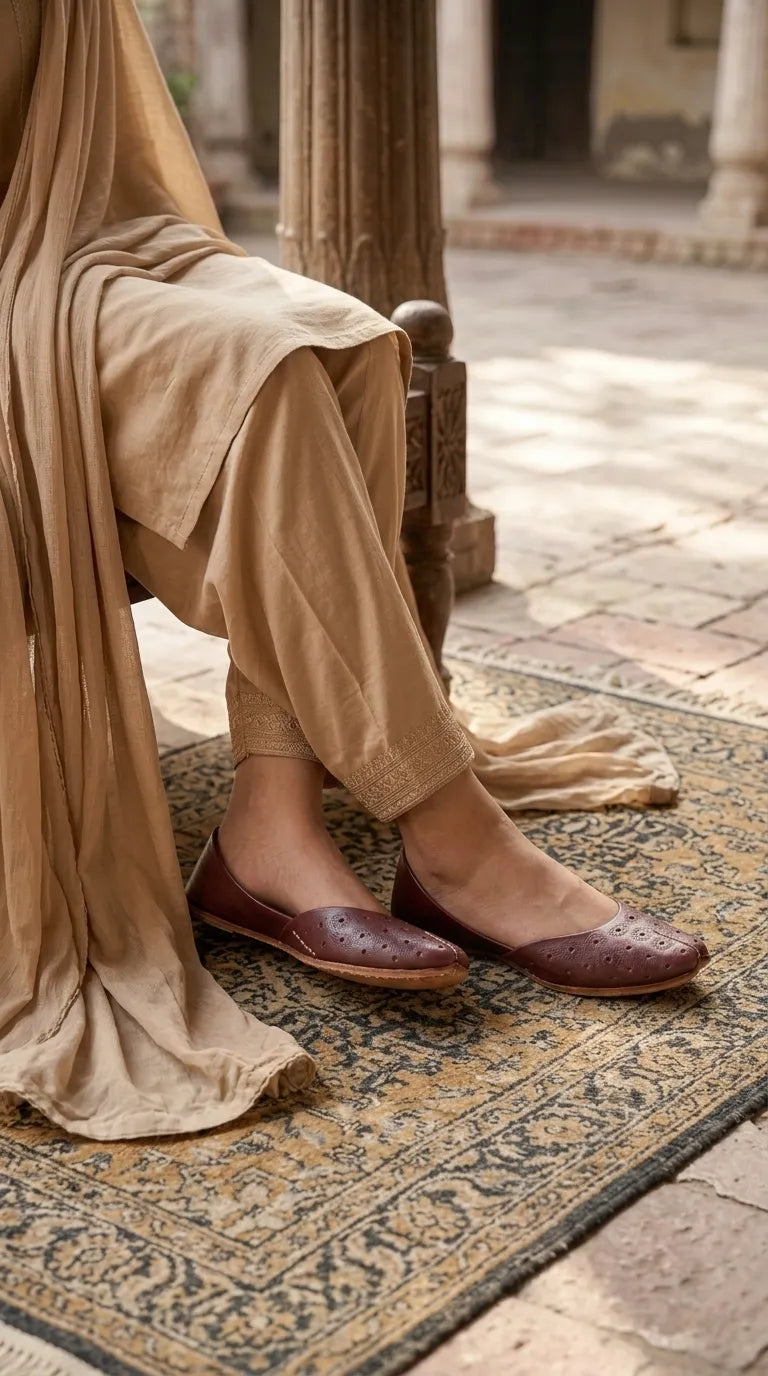 Maroon Leather Khussa For Ladies EC8930