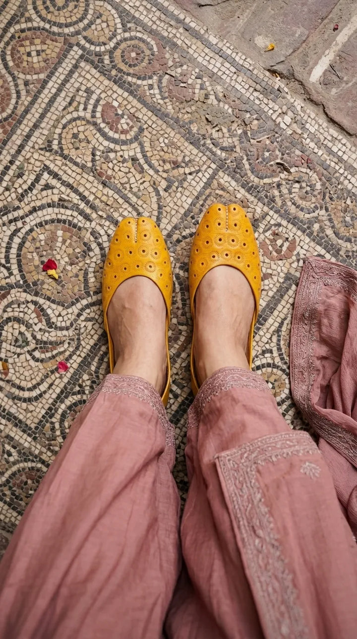 Yellow Leather Khussa For Ladies EC8930