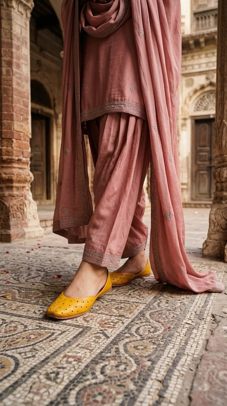 Yellow Leather Khussa For Ladies EC8930