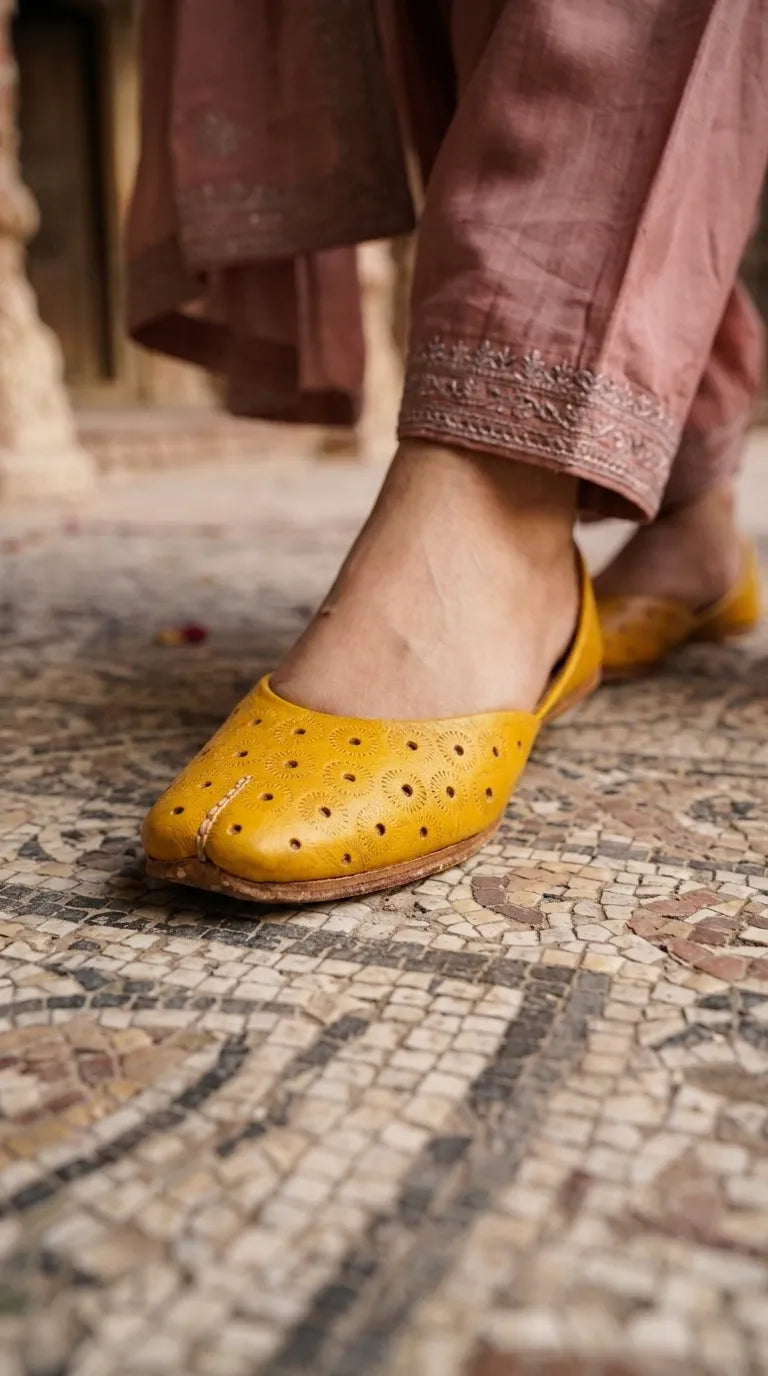 Yellow Leather Khussa For Ladies EC8930