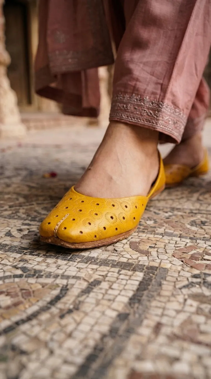 Yellow Leather Khussa For Ladies EC8930