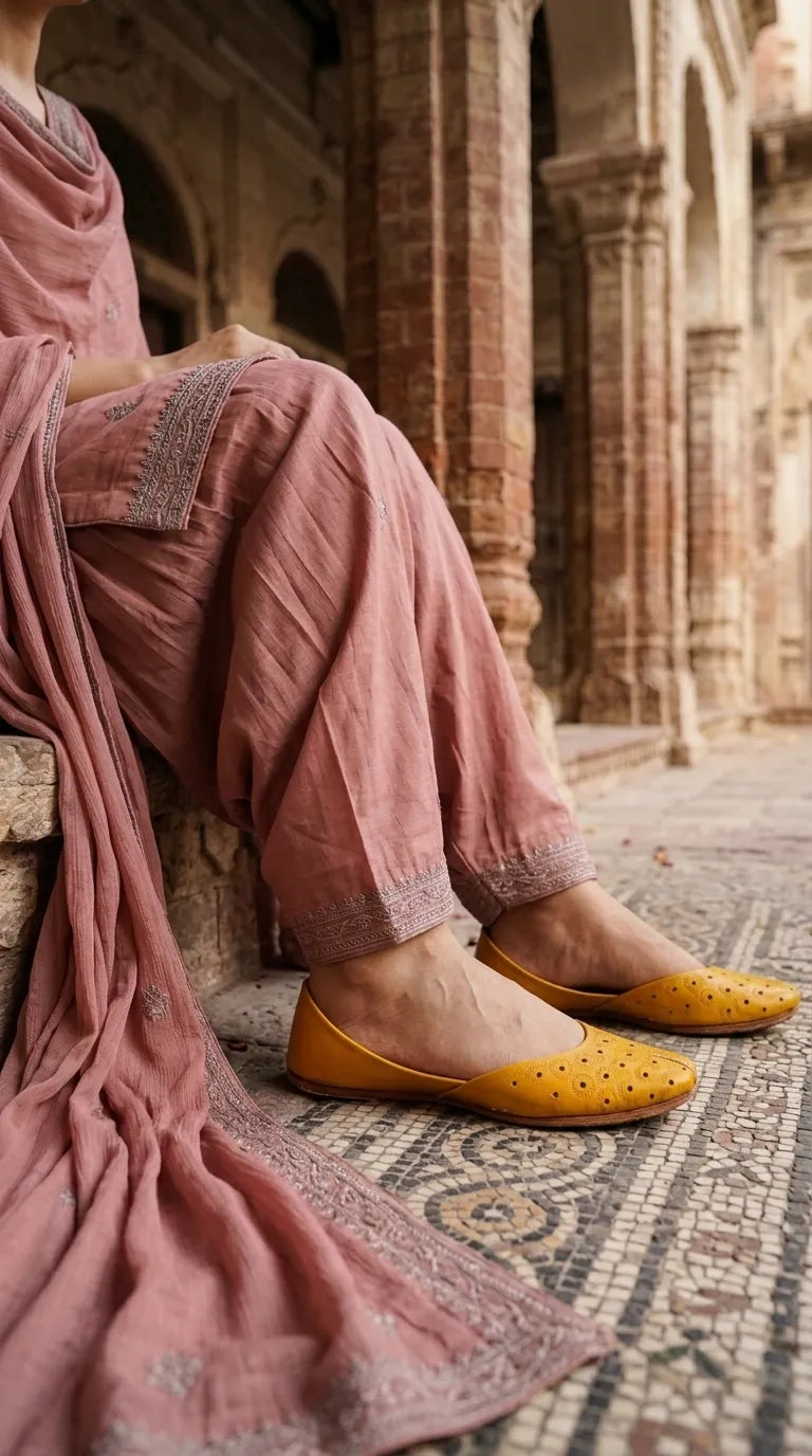 Yellow Leather Khussa For Ladies EC8930