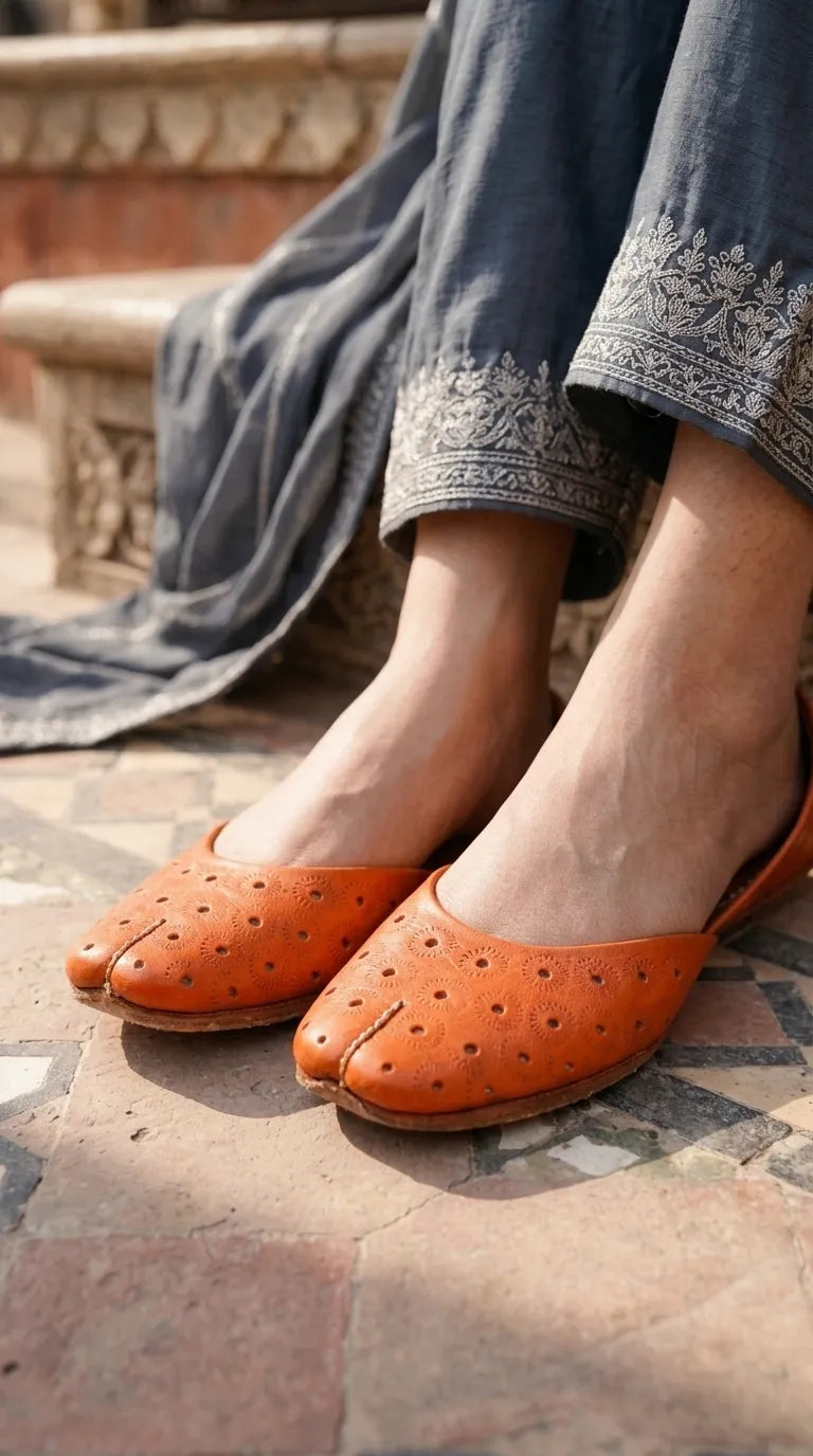 Orange Leather Khussa For Ladies EC8930