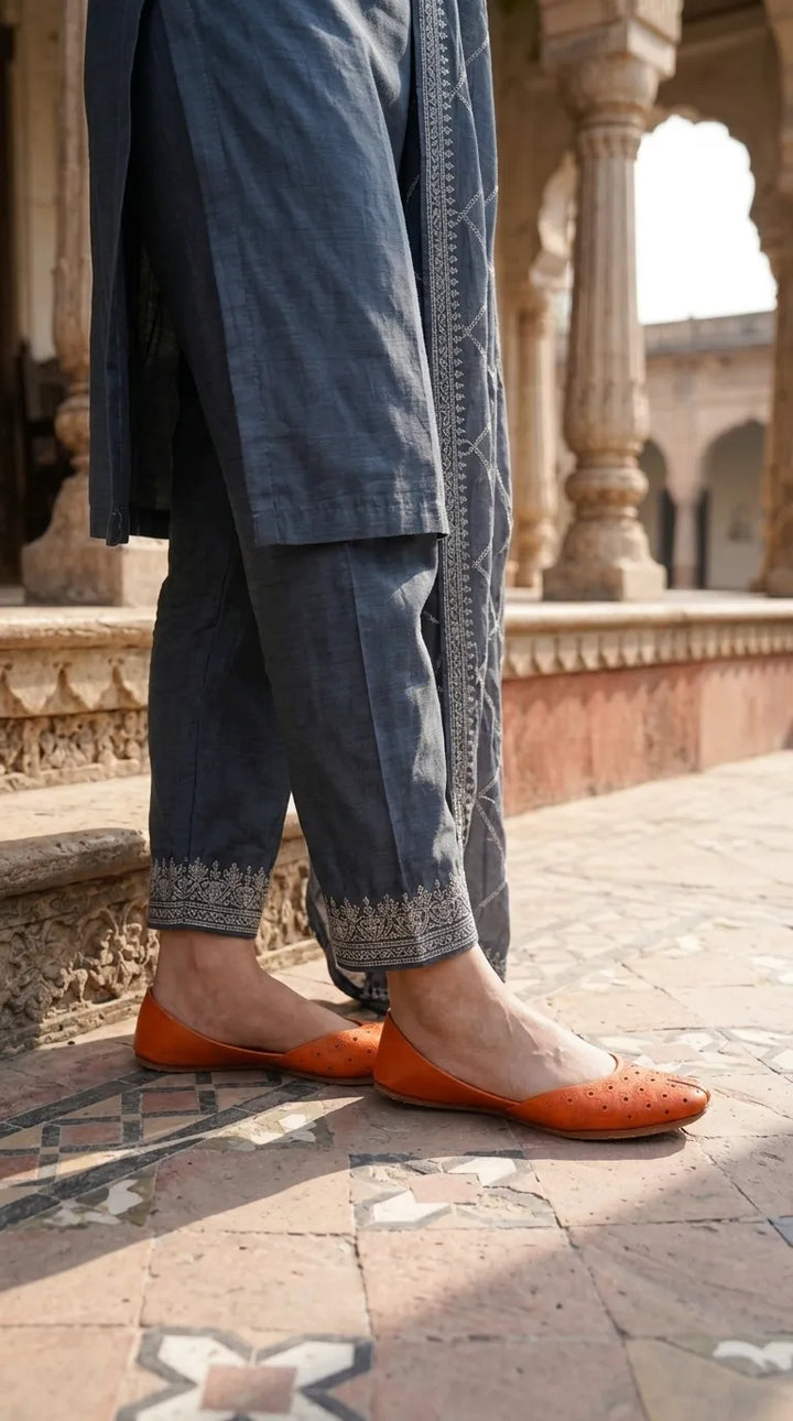 Orange Leather Khussa For Ladies EC8930