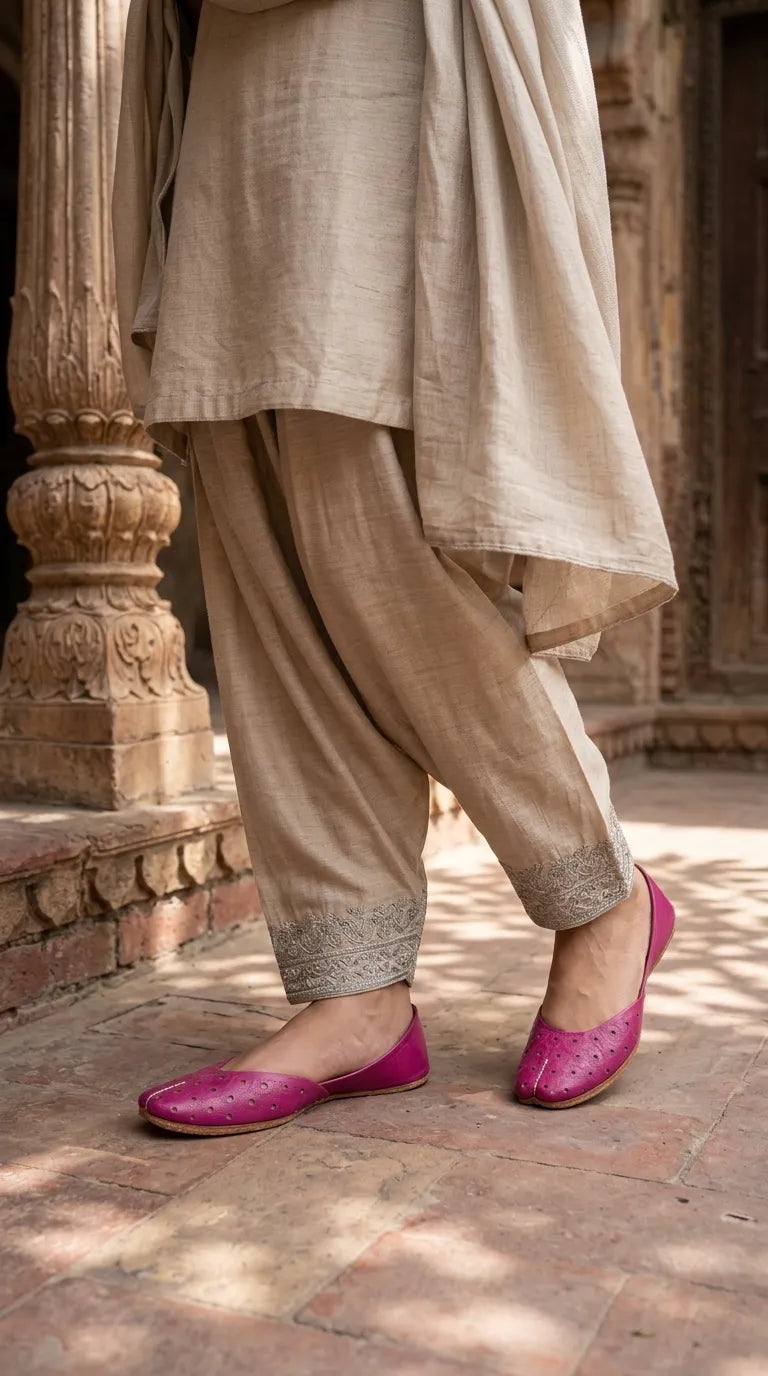 Pink Leather Khussa For Ladies EC8930