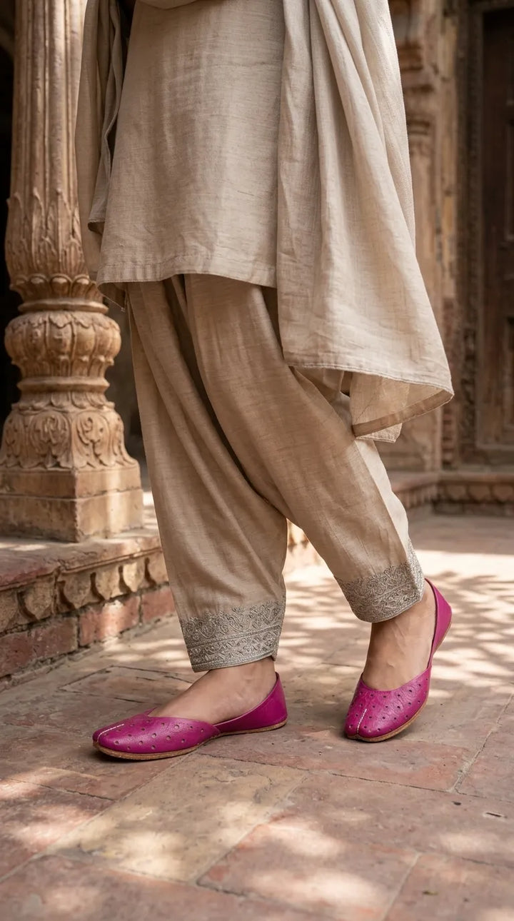 Pink Leather Khussa For Ladies EC8930