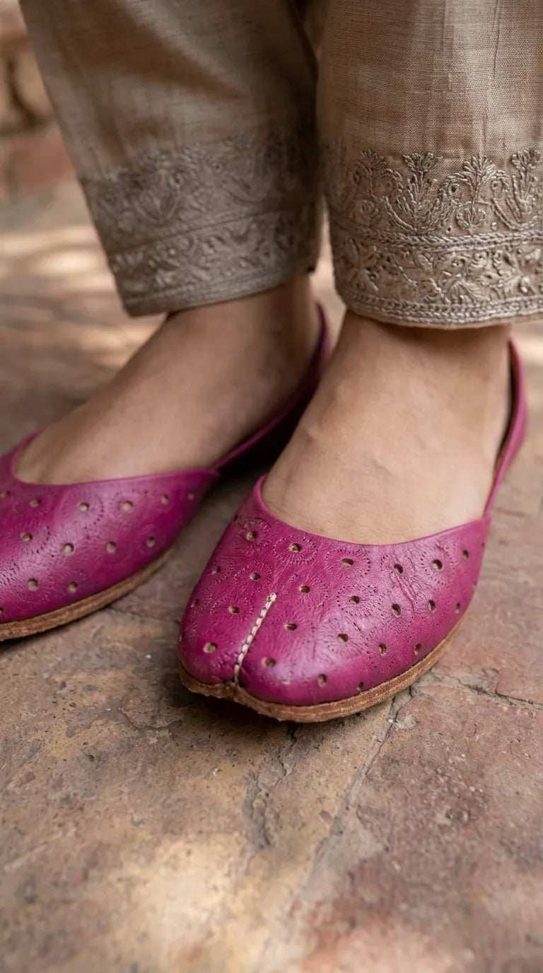 Pink Leather Khussa For Ladies EC8930