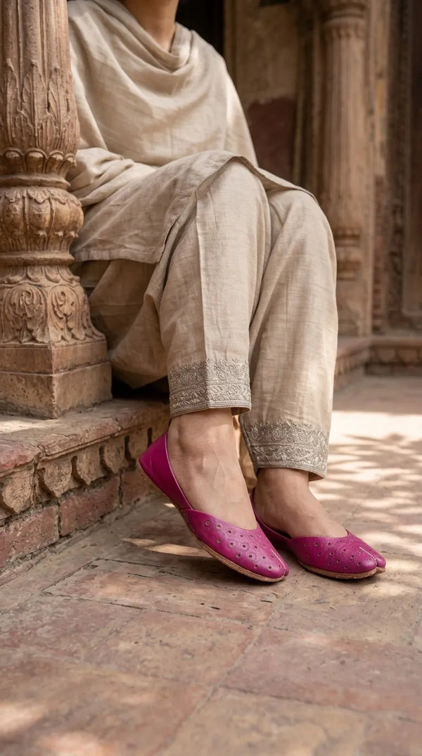 Pink Leather Khussa For Ladies EC8930