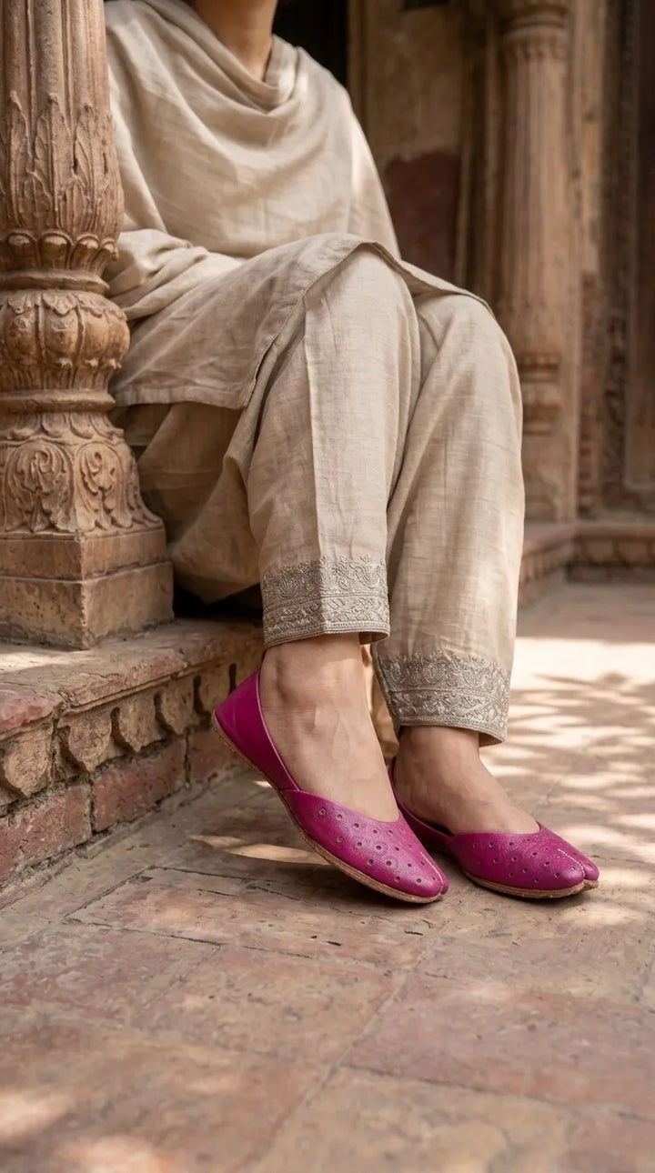 Pink Leather Khussa For Ladies EC8930