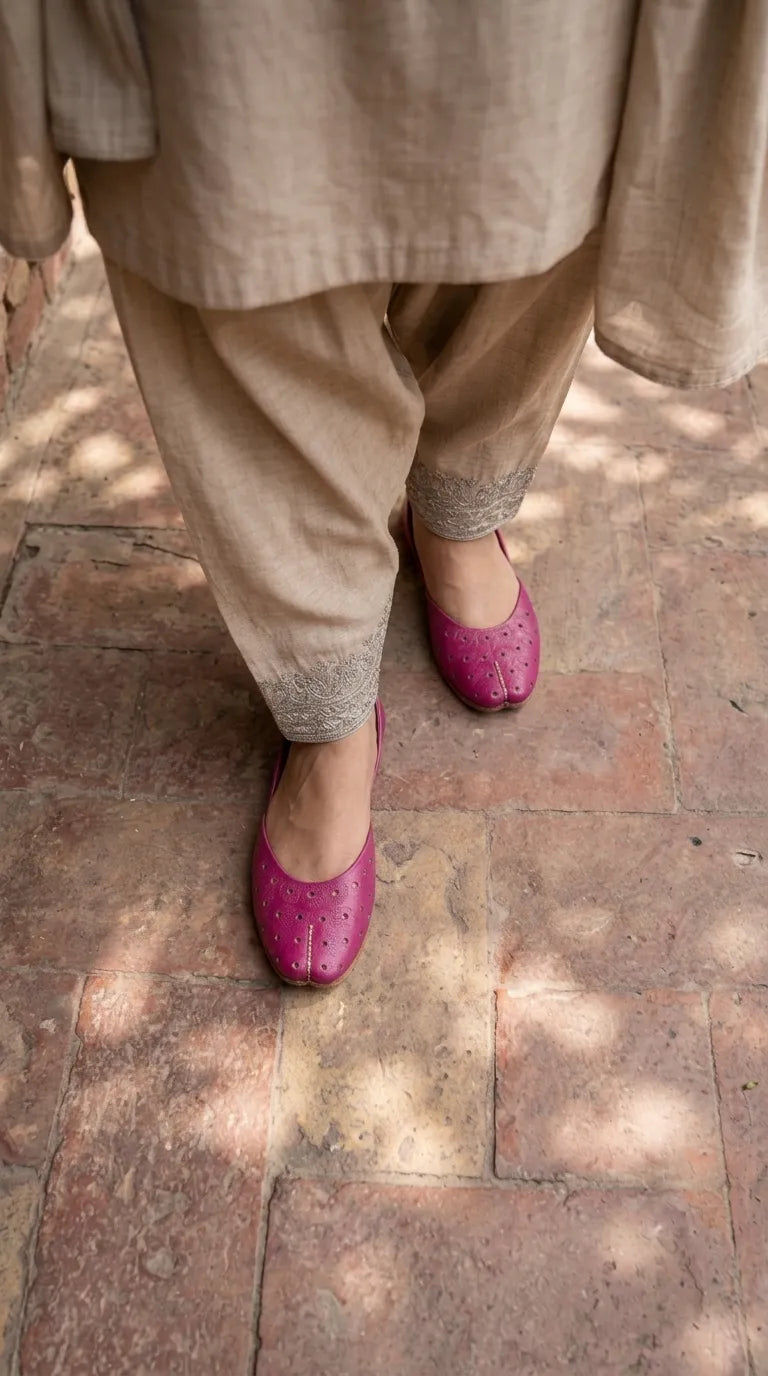 Pink Leather Khussa For Ladies EC8930