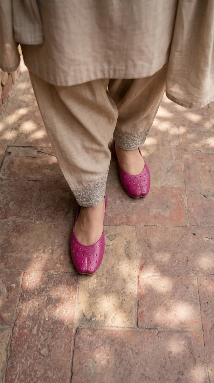 Pink Leather Khussa For Ladies EC8930