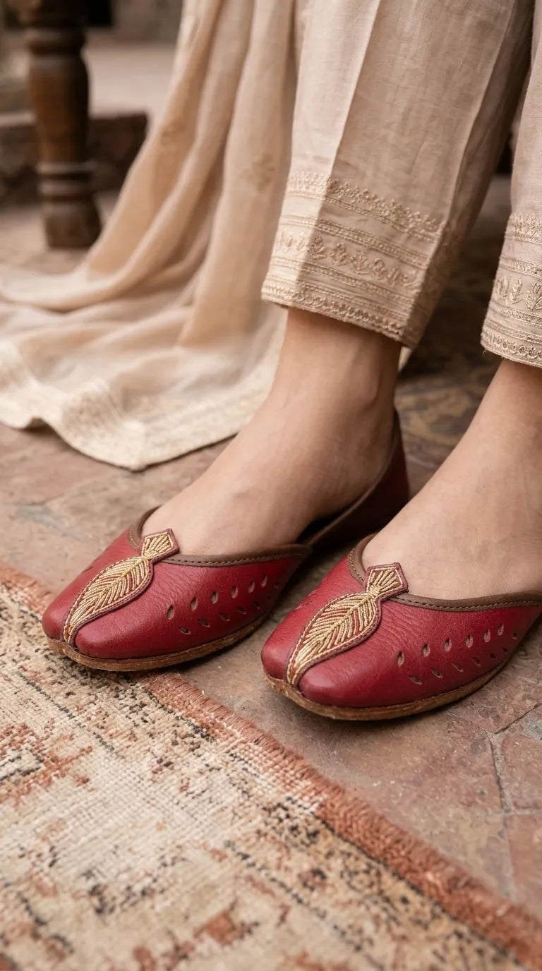 Red Leather Khussa For Ladies EC8931