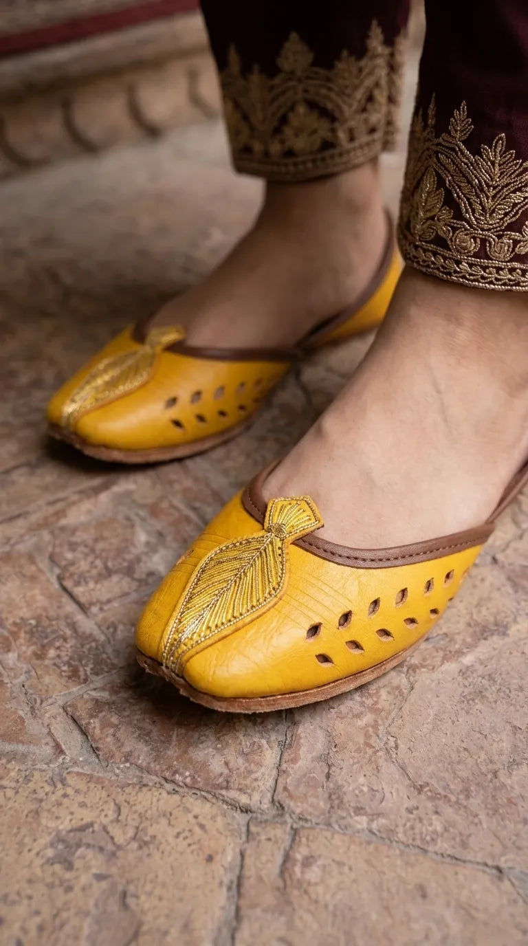 Yellow Leather Khussa For Ladies EC8931