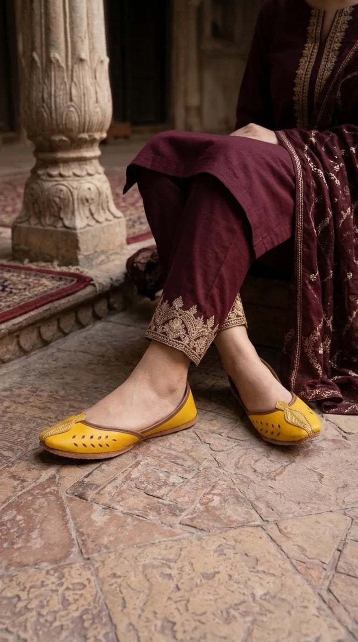 Yellow Leather Khussa For Ladies EC8931