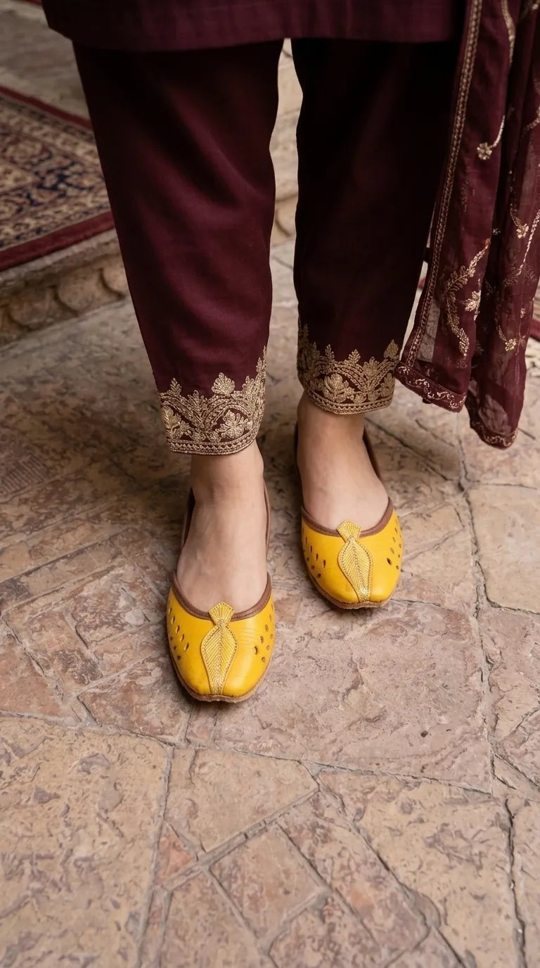 Yellow Leather Khussa For Ladies EC8931