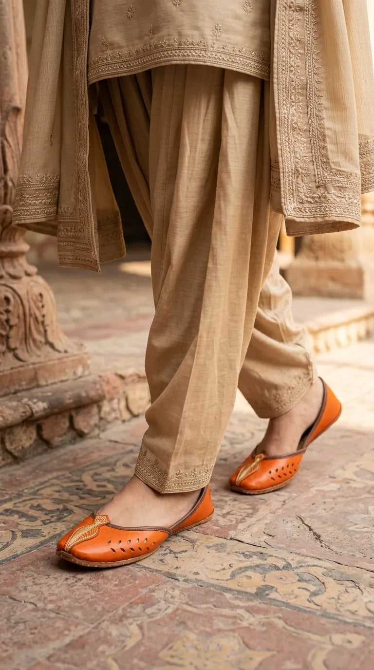 Orange Leather Khussa For Ladies EC8931