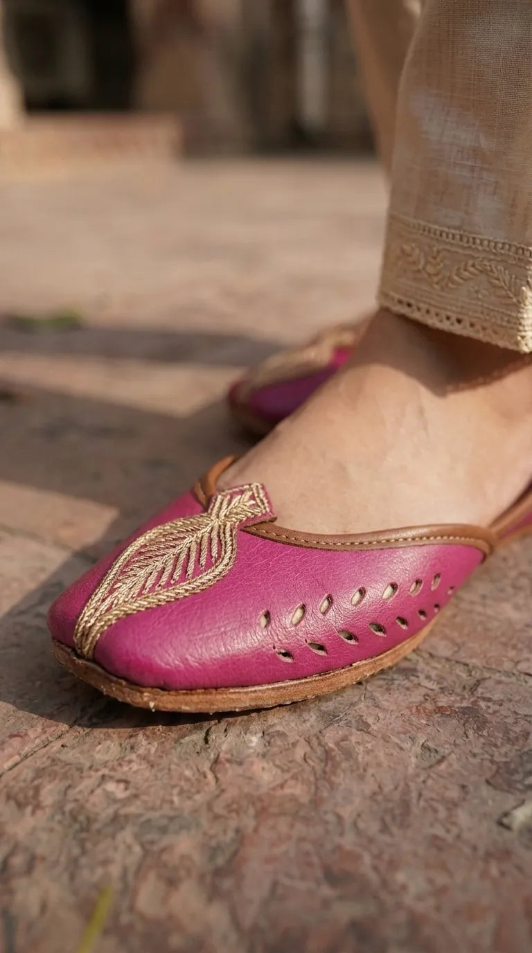 Pink Leather Khussa For Ladies EC8931
