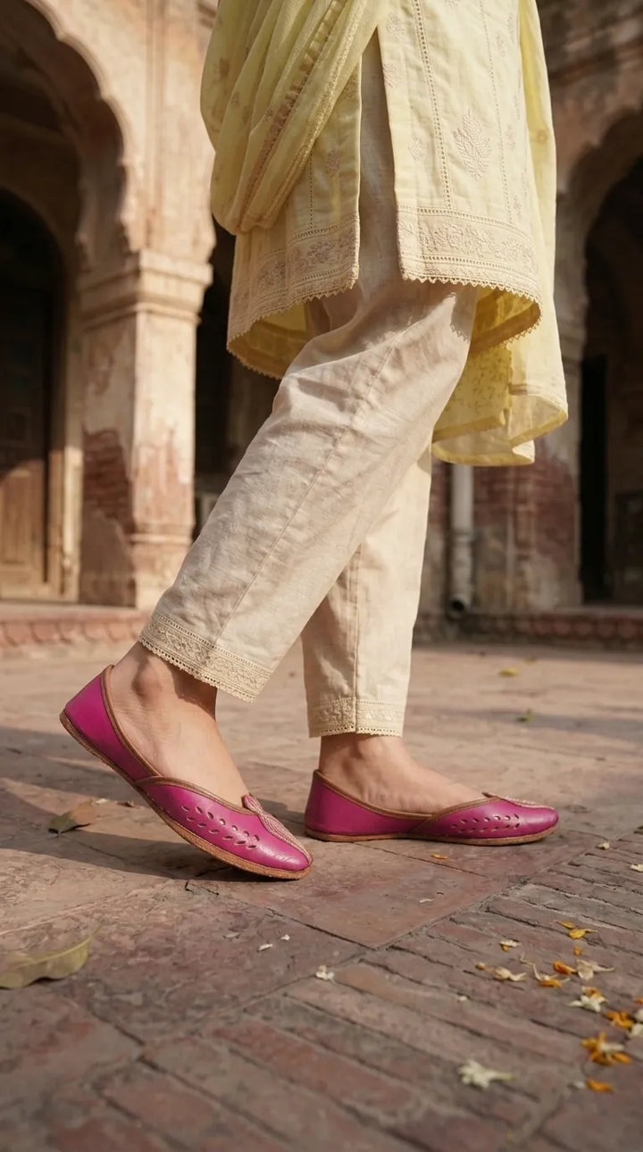 Pink Leather Khussa For Ladies EC8931