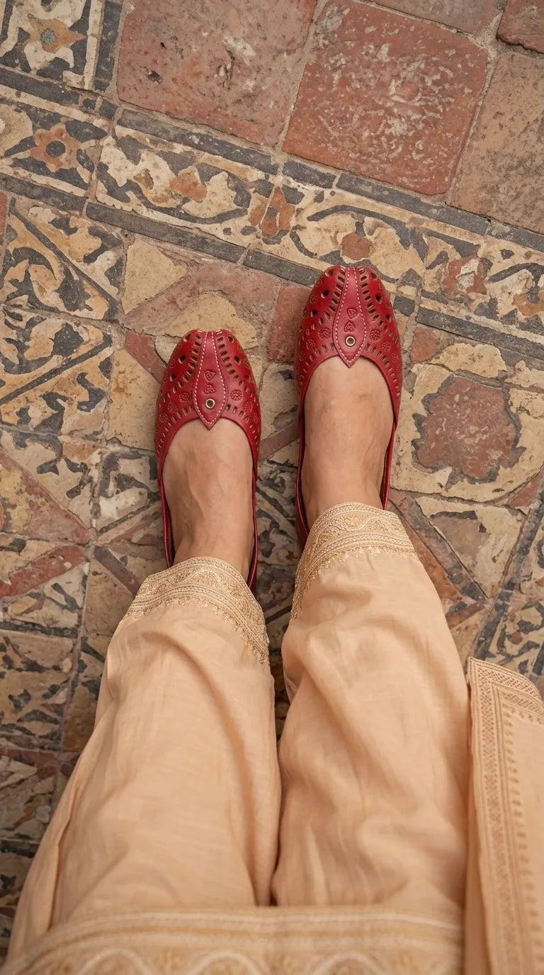 Red Leather Khussa For Ladies EC8932