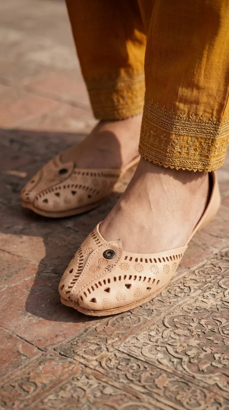 Fawn Leather Khussa For Ladies EC8932