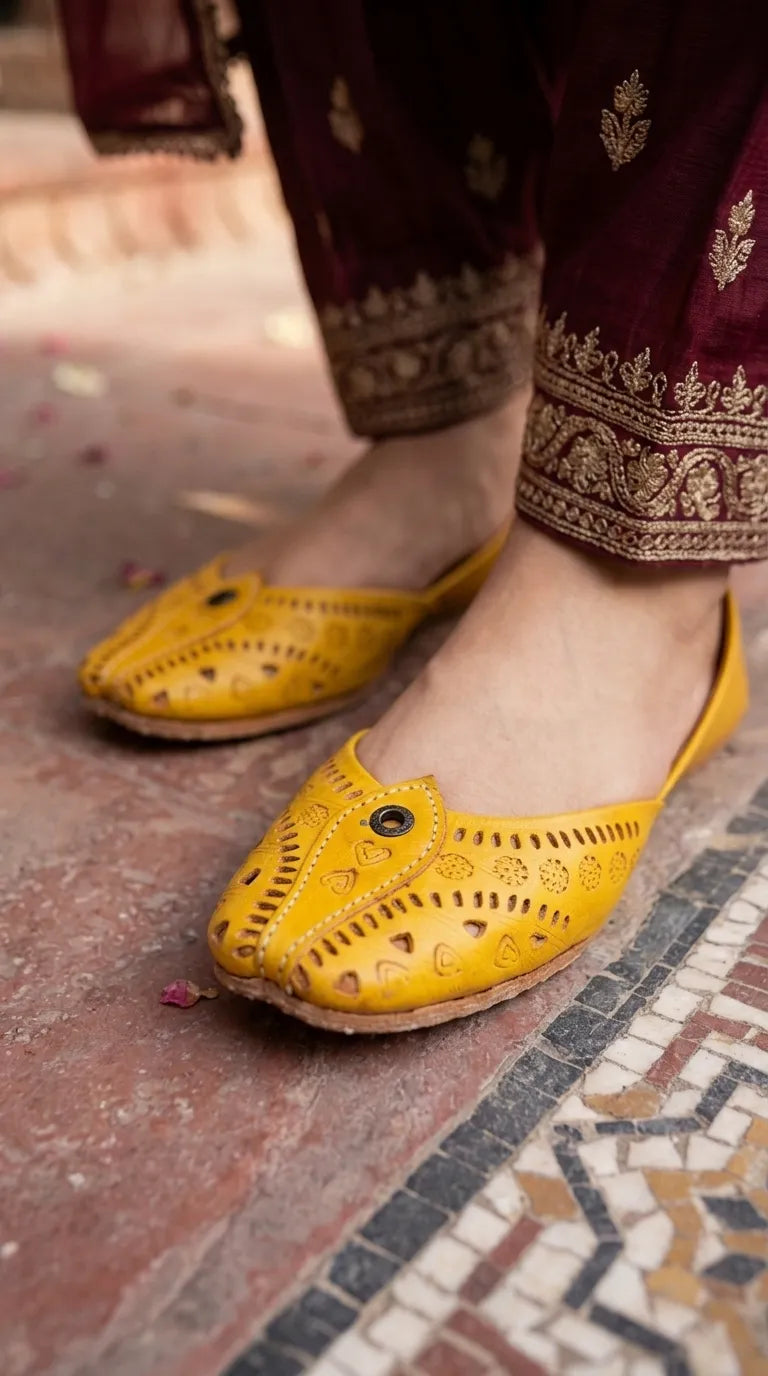 Yellow Leather Khussa For Ladies EC8932