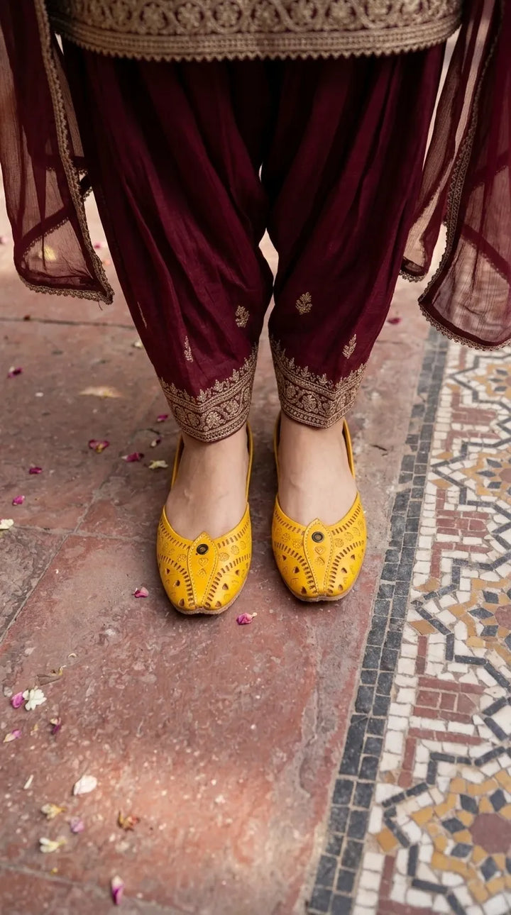 Yellow Leather Khussa For Ladies EC8932