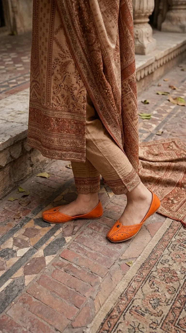 Orange Leather Khussa For Ladies EC8932