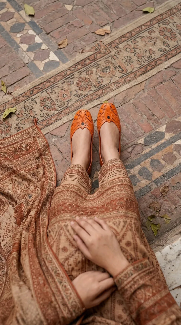 Orange Leather Khussa For Ladies EC8932