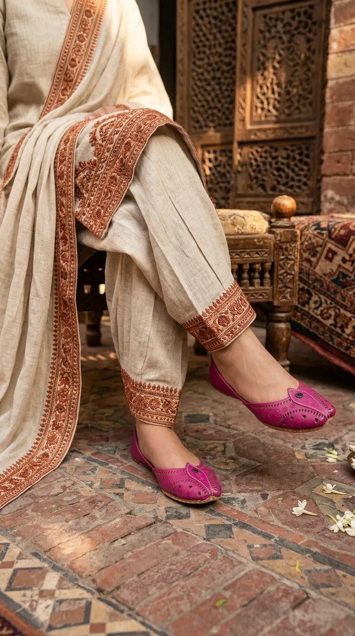 Pink Leather Khussa For Ladies EC8932