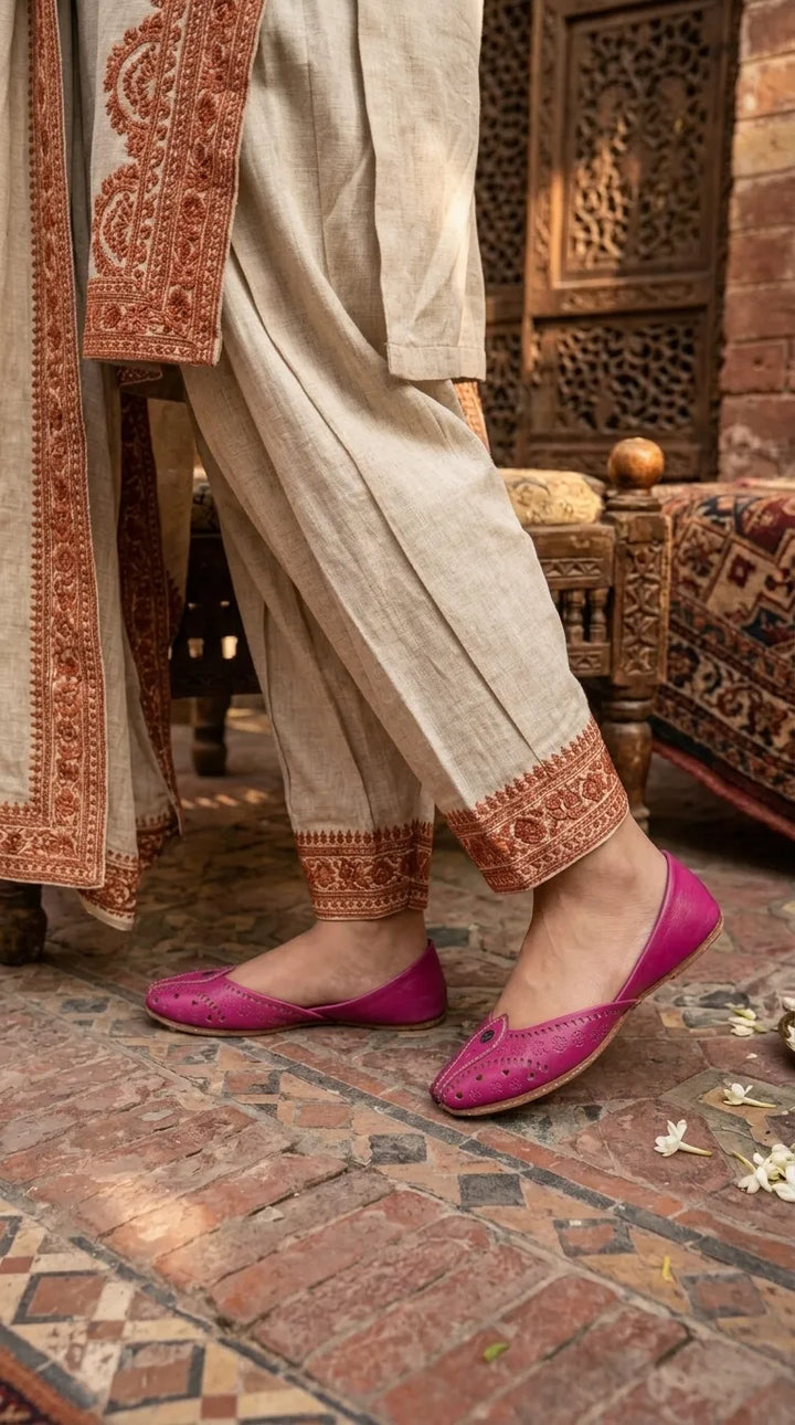 Pink Leather Khussa For Ladies EC8932