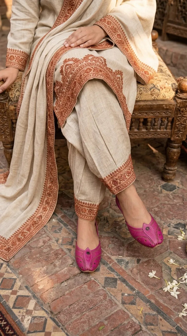 Pink Leather Khussa For Ladies EC8932
