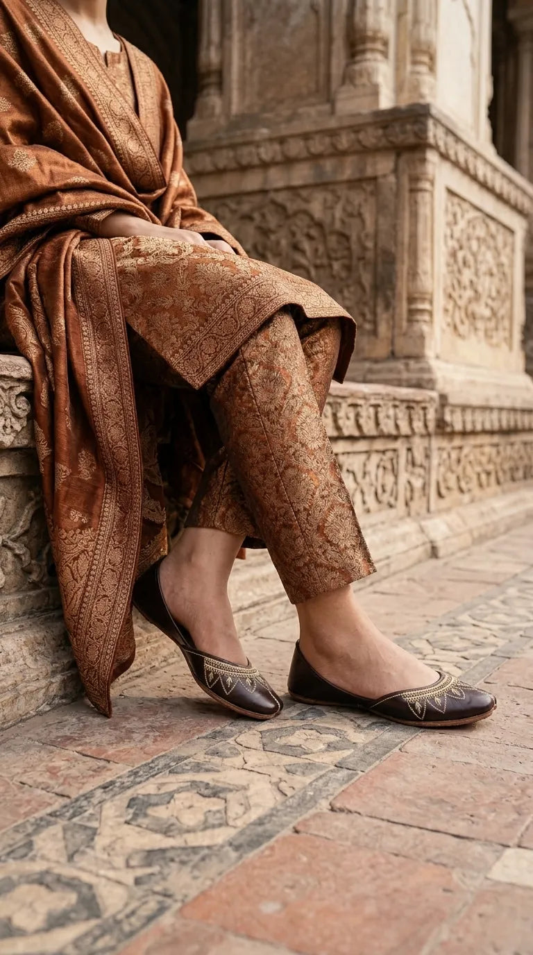 Brown Leather Khussa For Ladies EC8933
