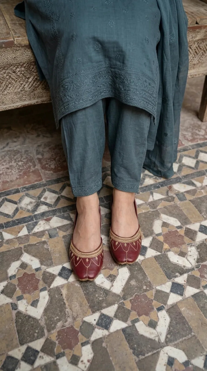 Maroon Leather Khussa For Ladies EC8933