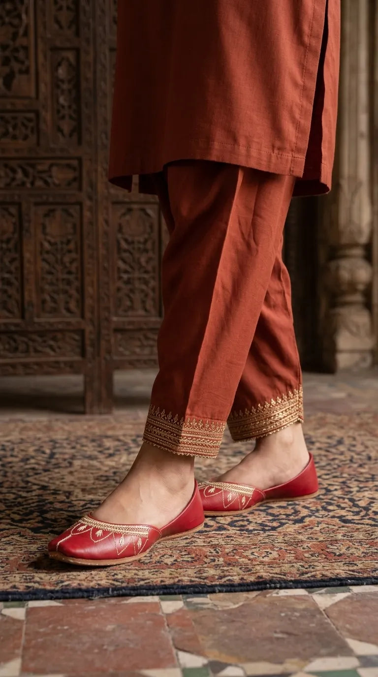 Red Leather Khussa For Ladies EC8933