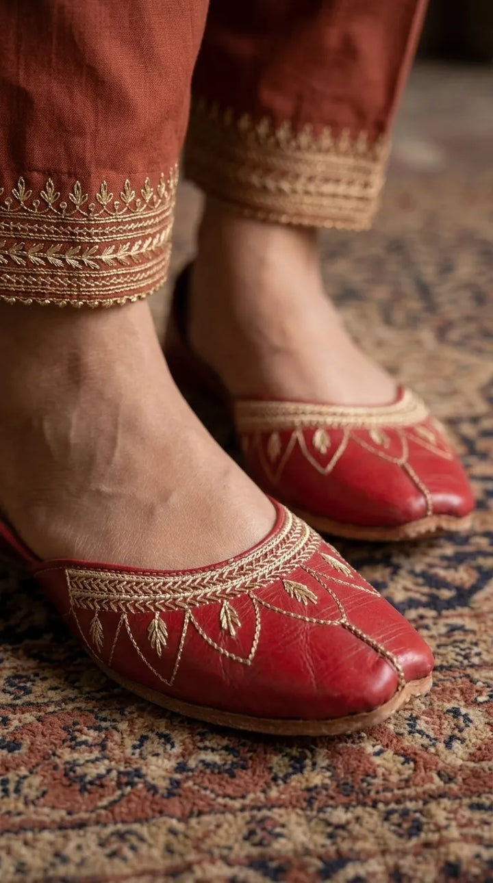Red Leather Khussa For Ladies EC8933