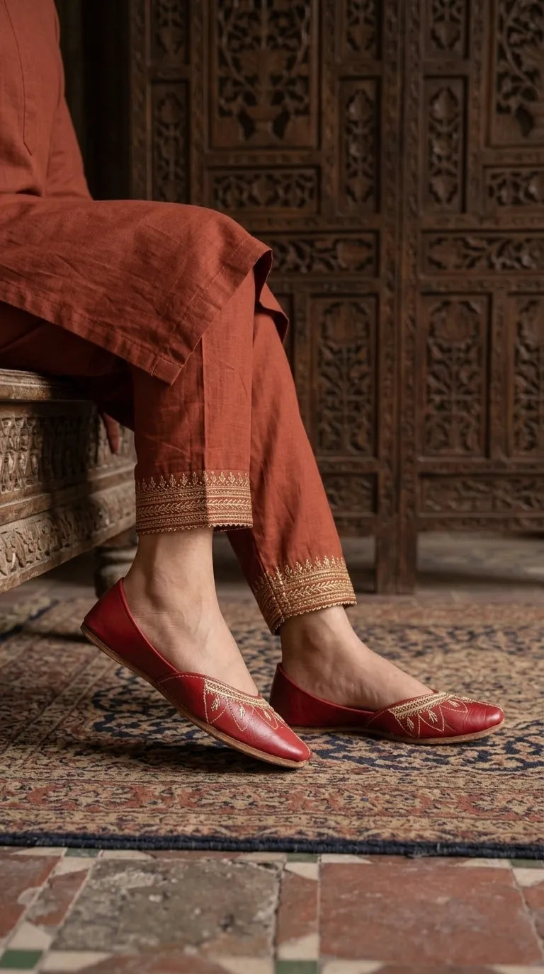 Red Leather Khussa For Ladies EC8933