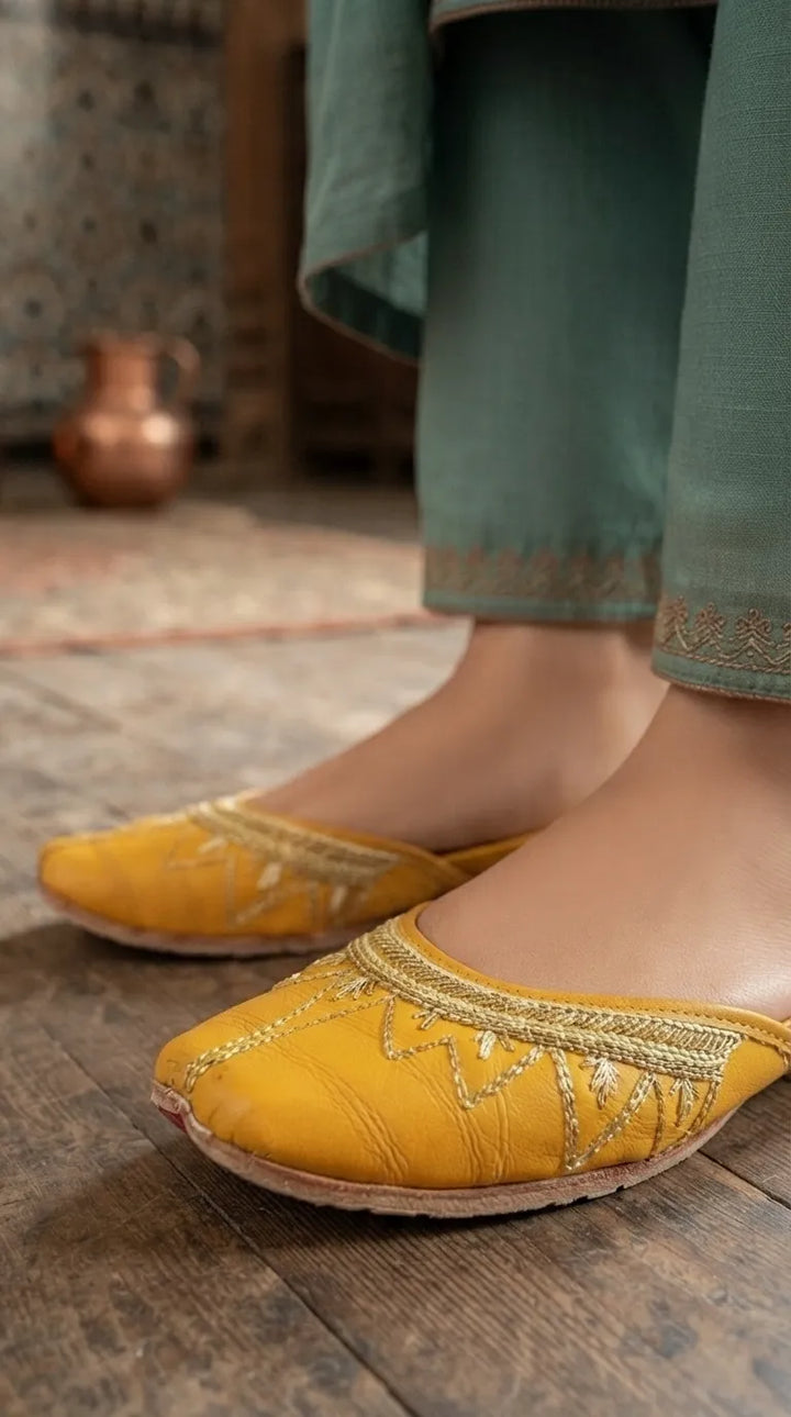 Yellow Leather Khussa For Ladies EC8933