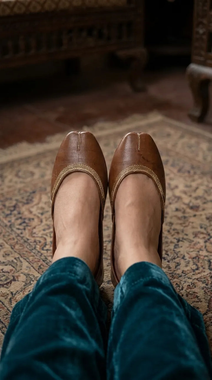 Brown Leather Khussa For Ladies EC8934