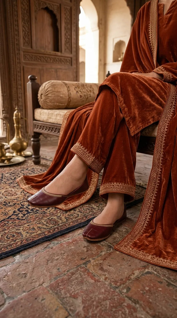 Maroon Leather Khussa For Ladies EC8934