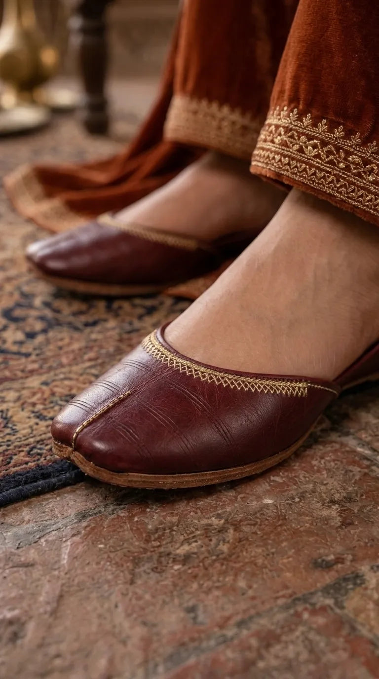 Maroon Leather Khussa For Ladies EC8934