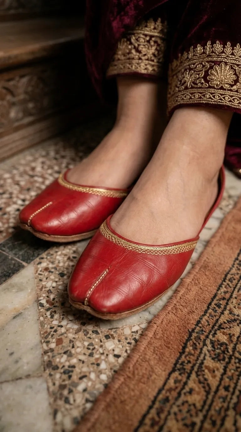 Red Leather Khussa For Ladies EC8934