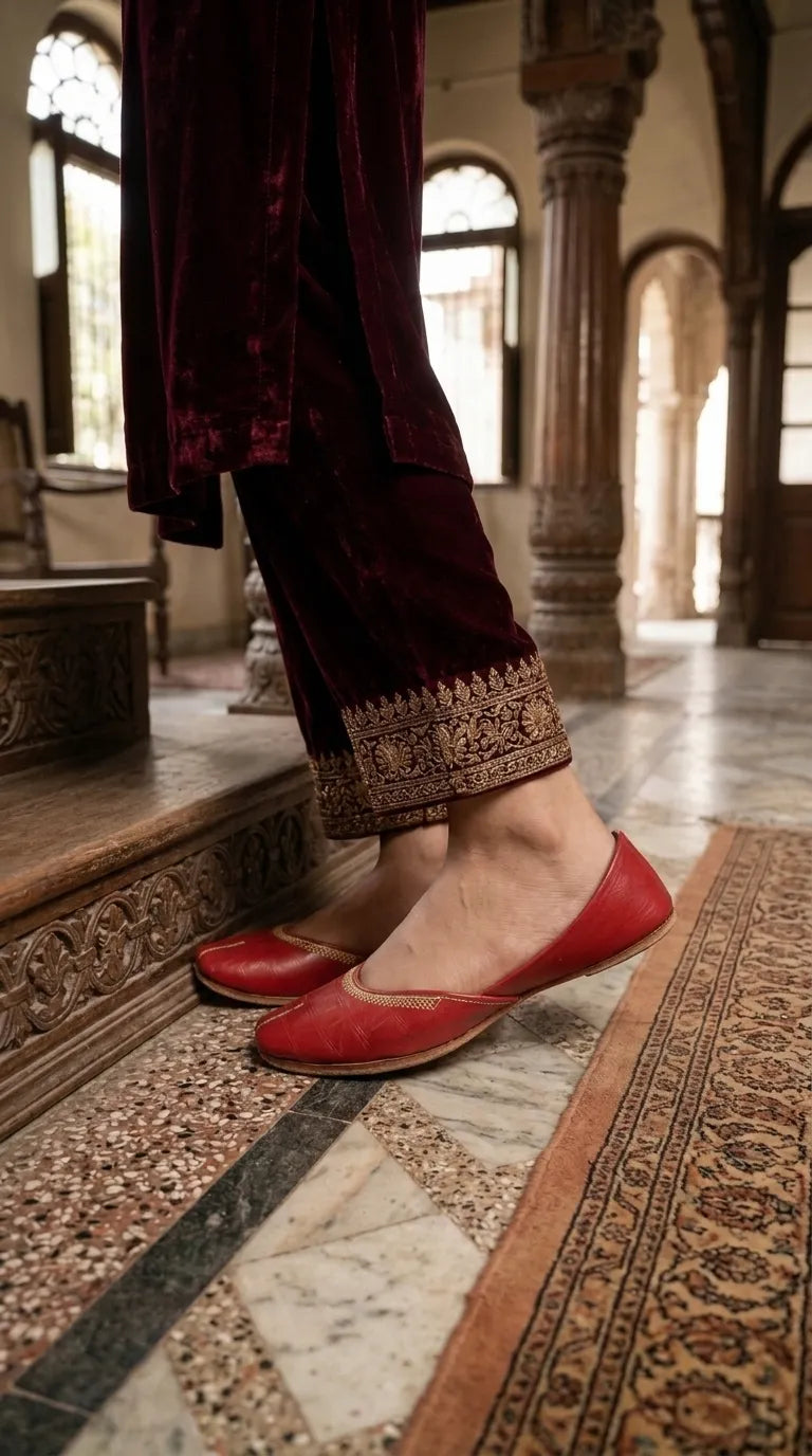Red Leather Khussa For Ladies EC8934