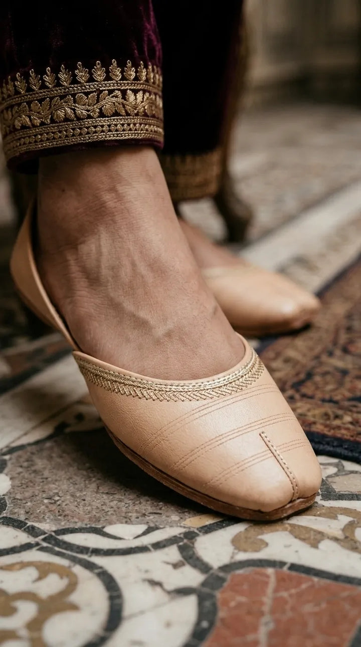 Fawn Leather Khussa For Ladies EC8934