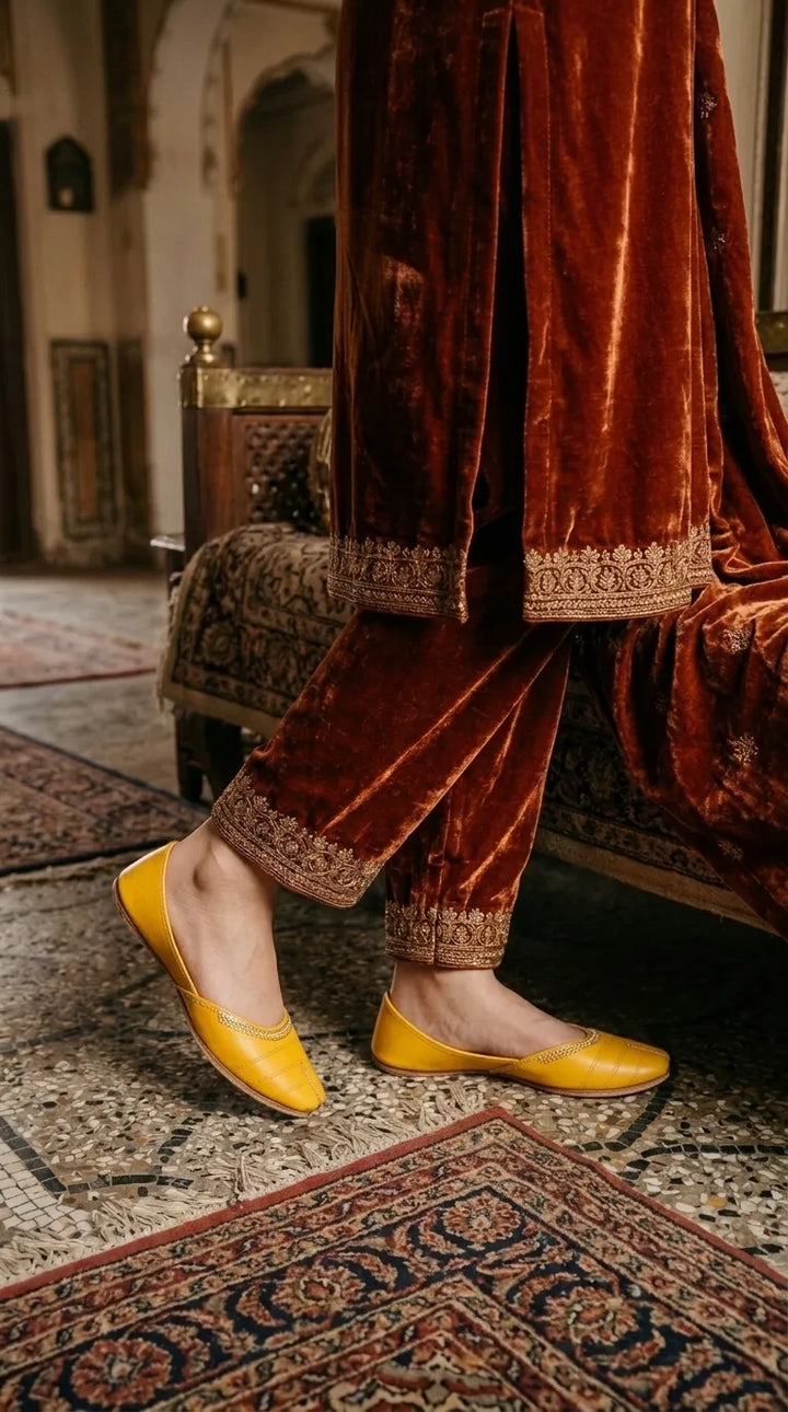 Yellow Leather Khussa For Ladies EC8934