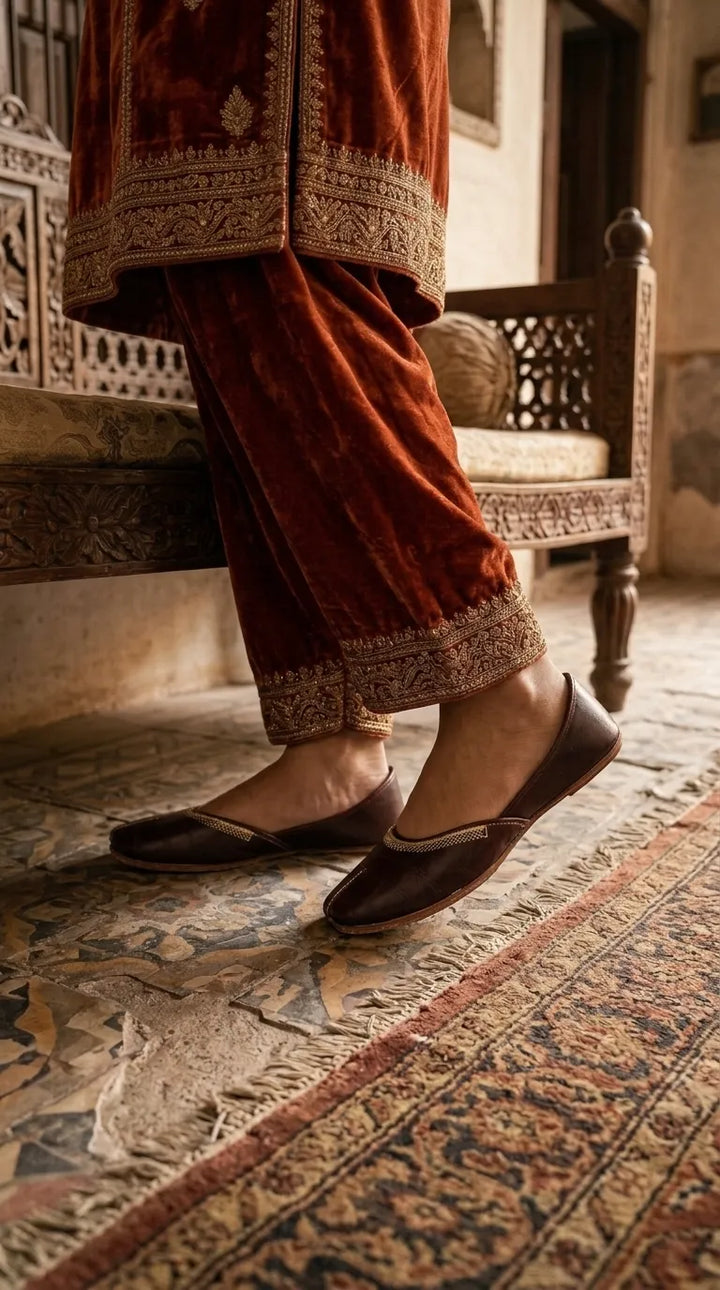 Coffee Leather Khussa For Ladies EC8934
