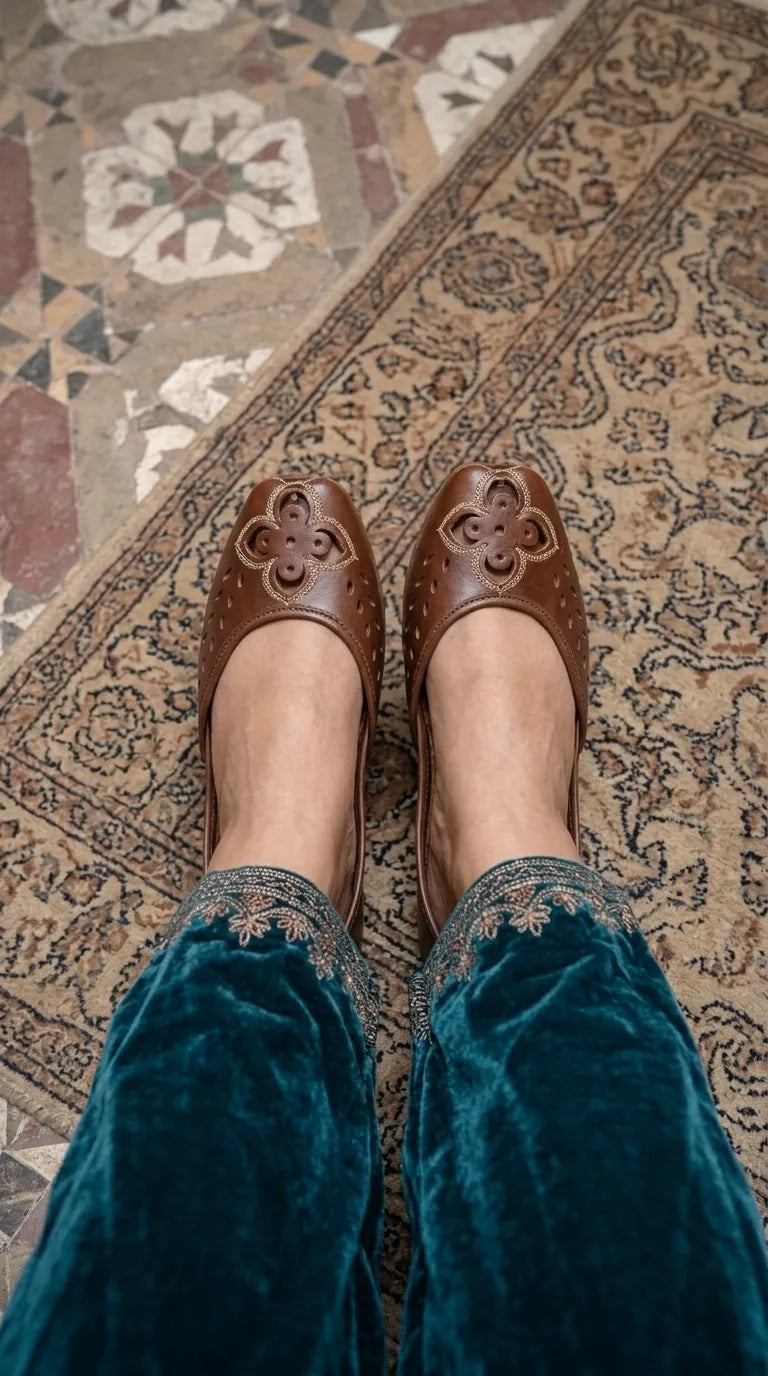 Brown Leather Khussa For Ladies EC8935
