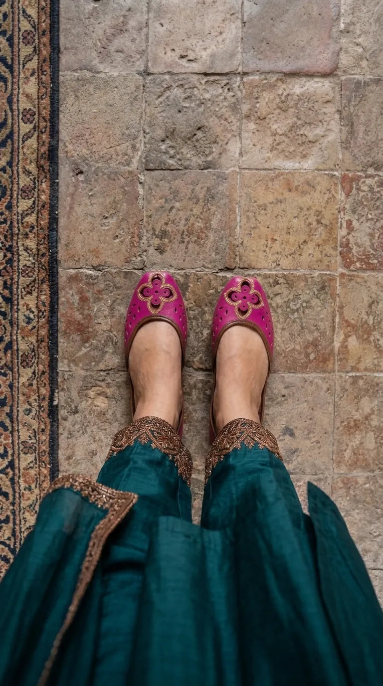 Pink Leather Khussa For Ladies EC8935