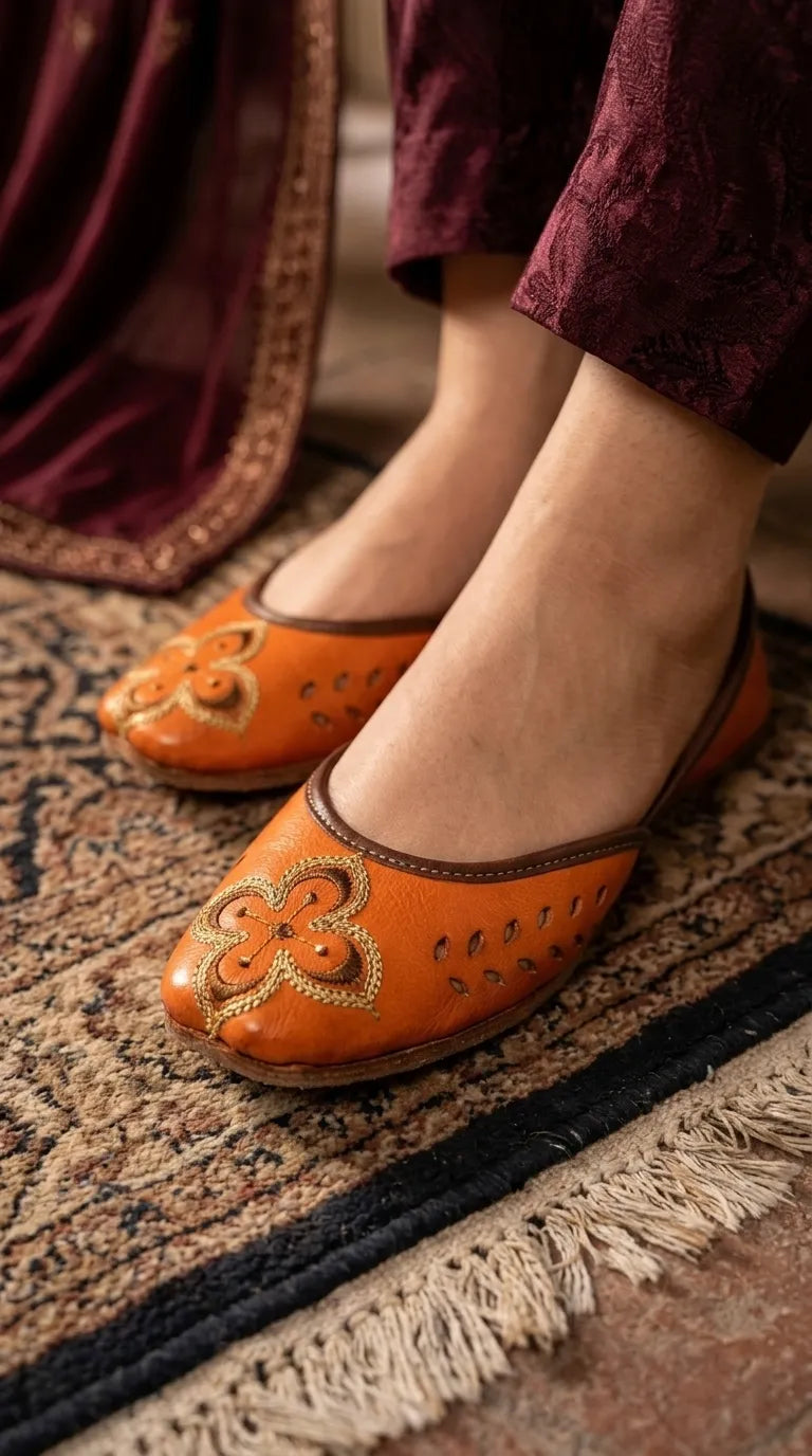 Orange Leather Khussa For Ladies EC8935